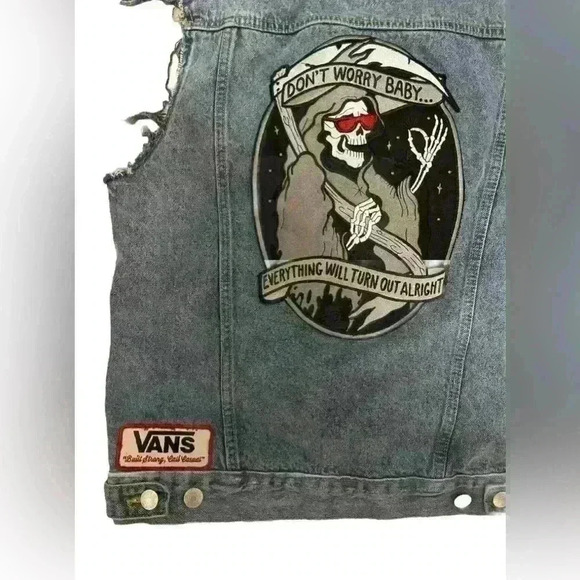 Vintage Route 66 Denim Cutoff Jacket Vest Custom With Skull And Vans Patch M - Picture 4 of 9
